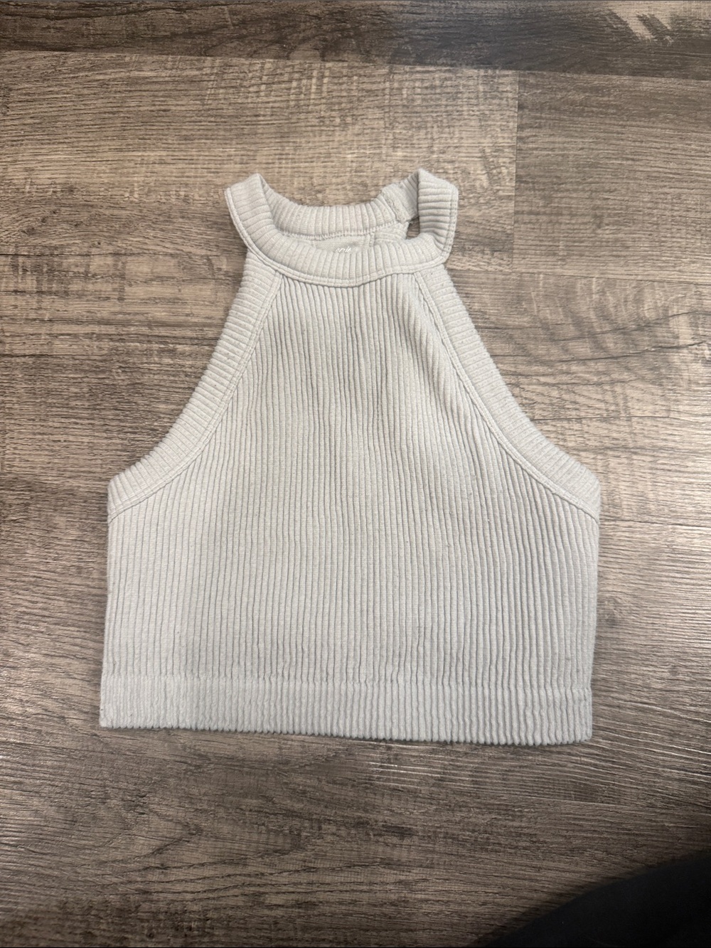 Ribbed High Neck Crop Tank Top - Cream
